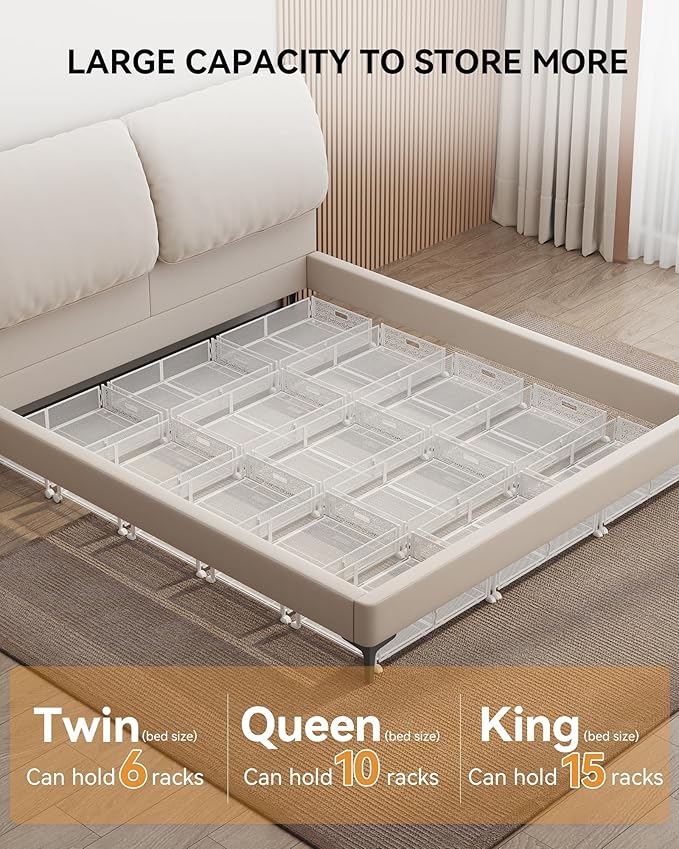 Under Bed Storage with Wheels, Foldable Pattern Carved Metal Under The Bed Storage, Tool-Free Assembly Underbed Storage, 60L 