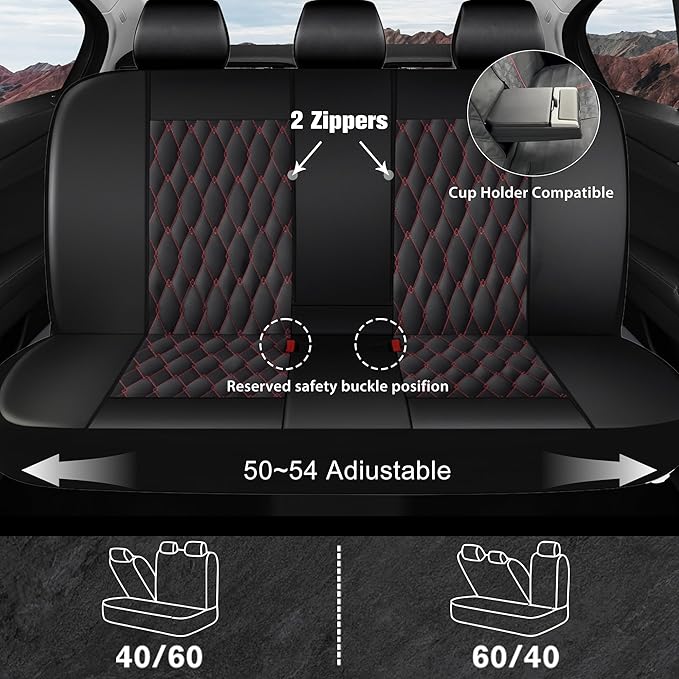 CAROMOP Faux Leather Car Seat Covers Full Set,Luxury and Comfortable Covers for Cars,Split Bench Compatible Car Interior Cove