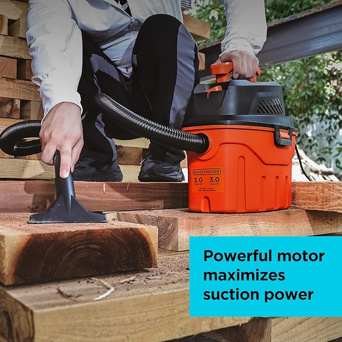 BLACK+DECKER Shop Vacuum Wet and Dry, 3 Gallon 3.0 Peak HP, 3-in-1 Portable Corded Shop Vac with Accessories, Vacuum Cleaner 