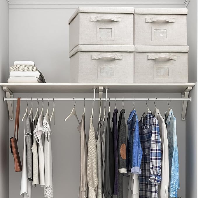 Large 17''x12'' Quart Collapsible Stackable Storage Bins with Lids, 4 Packs Off White Fabric Closet Boxes with Lids, Storage 