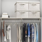 Large 17''x12'' Quart Collapsible Stackable Storage Bins with Lids, 4 Packs Off White Fabric Closet Boxes with Lids, Storage 