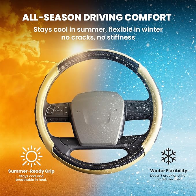 18 Inch Semi Truck Steering Wheel Cover for Freightliner Cascadia, Kenworth T680 T880, Peterbilt 579 & Volvo VNL – Heavy Duty Anti-Slip Leather Grip for Big Rig Class 8 Trucks – Brown