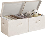 StorageWorks Fabric Storage Bins with Lid, Decorative Storage Boxes for Shelves, Stackable Closet Organizer Basket with Handl