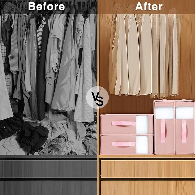 DIMJ Bed Sheet Organizers and Storage 8 Pack, Pink Foldable Sheet Organizer for Linen Closet, Bedding Folder Storage Box with