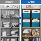 Temary Storage Cube Bins 11 Cube Storage Bins Storage Baskets for Closet, Shelves 4 Pack Fabric Organizer Bins with Leather H