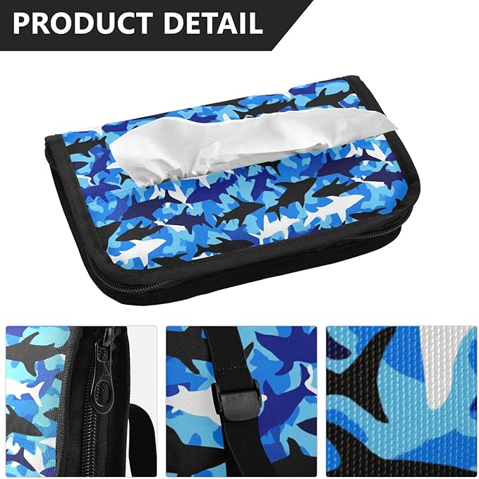 Car Tissue Holder Car Visor Organizer Tissue Box Holder for Car Sun Visor Organizer with Car Vehicle Accessories Essentials Interior for Women Men Bright Blue Marine Shark
