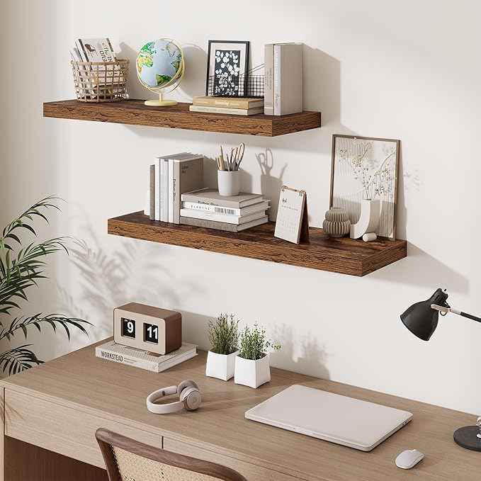 Fun Memories Floating Shelves for Wall 36 Inches, Wood Shelves with Invisible Bracket, 10" Deep Shelves Wall Mounted, Large F