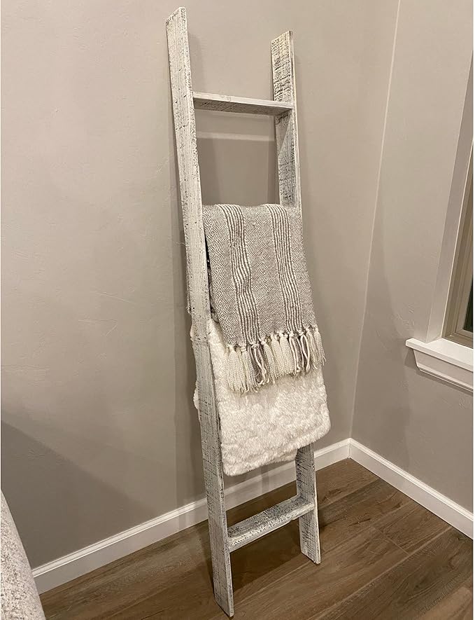 Blanket Ladder 5 Foot Fully Assembled | 60 Inch Rustic Reclaimed Wood Ladder for Blankets, Quilts, Towels, Throws, Decorative