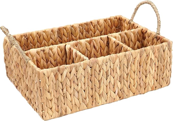 Wicker Divided Storage Basket Woven Natural Basket Hyacinth for Organizing Bathroom Kitchen Shelves Office Supplies Organizat