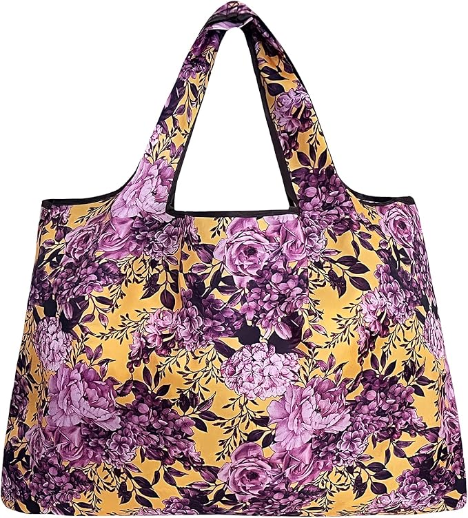 allydrew Large Foldable Tote Nylon Reusable Grocery Bags, 5 Pack