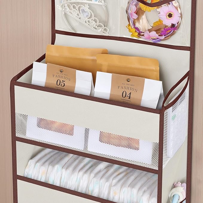 Univivi Over Door Hanging Organizers and Storage Nursery Closet Cabinet Baby Storage with 4 Large Compartments 2 Small PVC Po