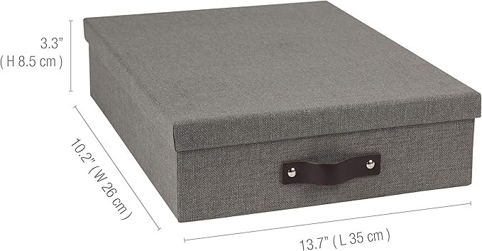 Bigso Oskar Canvas Fiberboard Document Letter Box - File Organizer Box for Important Paperwork - Document Storage with a Lid 