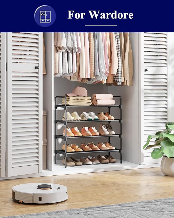 Kitsure Shoe Rack for Closet, Shoe Organizer for Front Door Entrance, Stackable Shoe Shelf, Detachable Closet Organizers and 