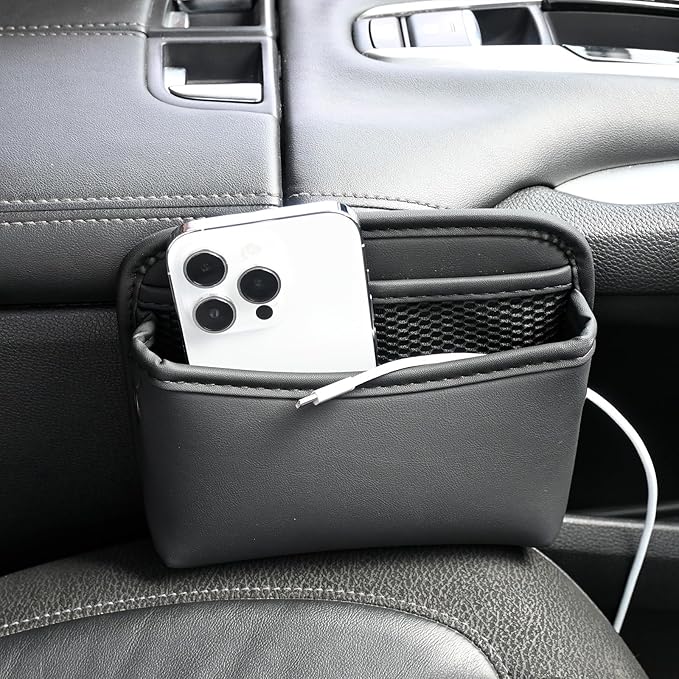 Car Seat Side Storage Pocket, PU Leather Car Console Organizer Pocket, Multifunctional Console Side Organizer Bag Suitable for Storing Mobile Phones Keys and Wallets