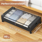 Under Bed Storage Containers with Clear Lid, Large Under Bed Storage with Wheels,6.22"H Under Bed Containers Rolling Under Be