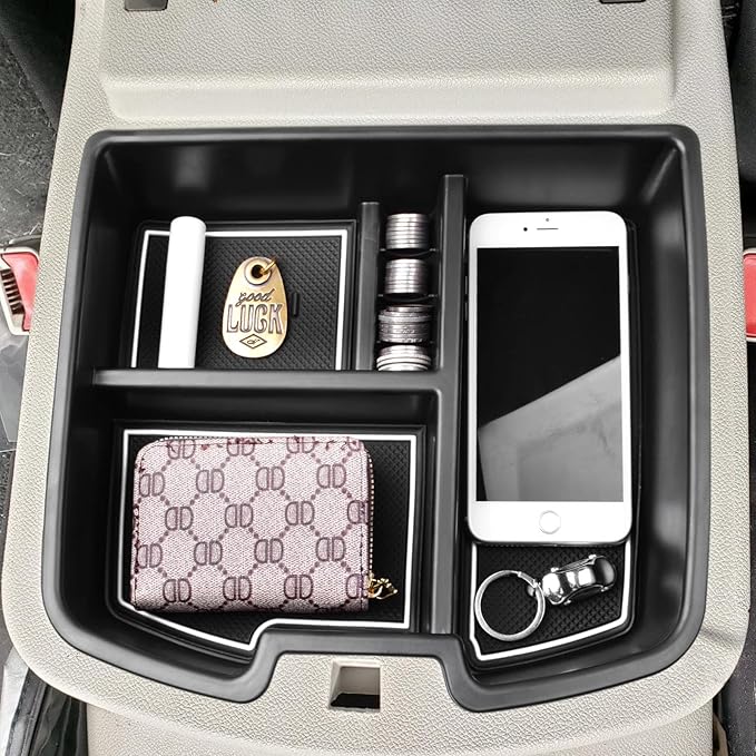 Center Console Organizer Compatible with 2007-2014 Chevy Silverado GMC Sierra Avalanche Tahoe Suburban Yukon Yukon XL Accessories, Floor Mounted Center Console ONLY, White Trim