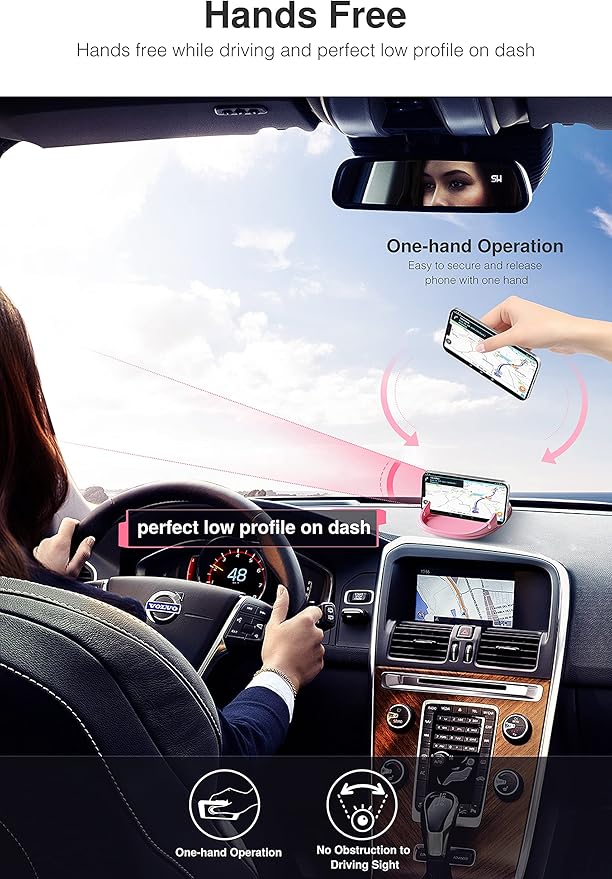Loncaster Car Phone Holder, Car Phone Mount Silicone Car Pad Mat for Various Dashboards, Slip Free Phone Stand Compatible with iPhone, Samsung, Pink
