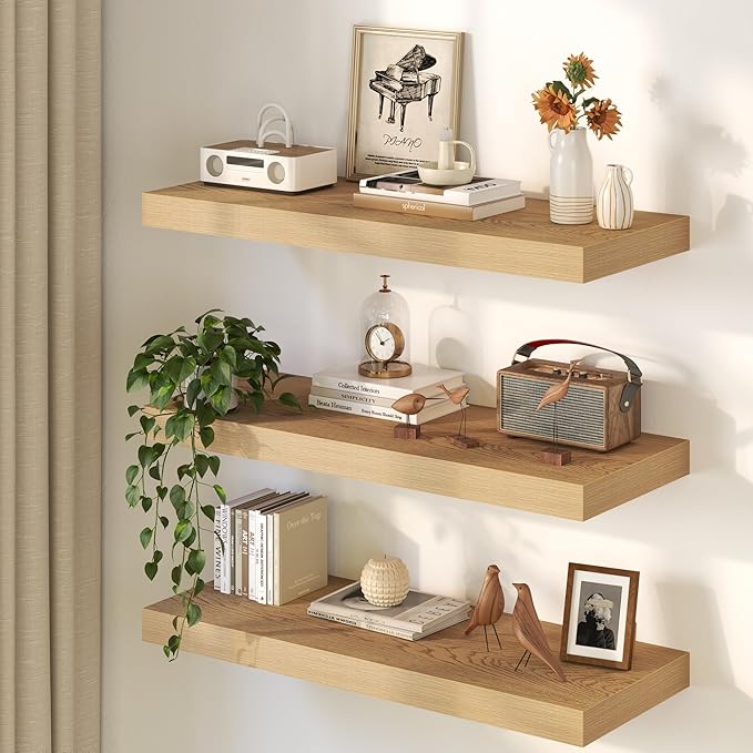 Oak Floating Shelves 48Inch Long, 12 Inch Deep Floating Shelves for Wall, 48 x 12 Large Floating Shelf for Fireplace Mantel, 