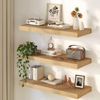 Fun Memories 12 Inch Deep Oak Floating Shelf, 24 x 12 Rustic Wood Wall Shelf for Books, 2" Thick Deep Floating Shelf for Stor