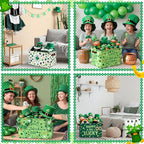 Boao 3 Pack Saint Patrick's Day Storage Baskets for Gifts Empty Collapsible Large Lucky Clover Storage Bins, Canvas Laundry B