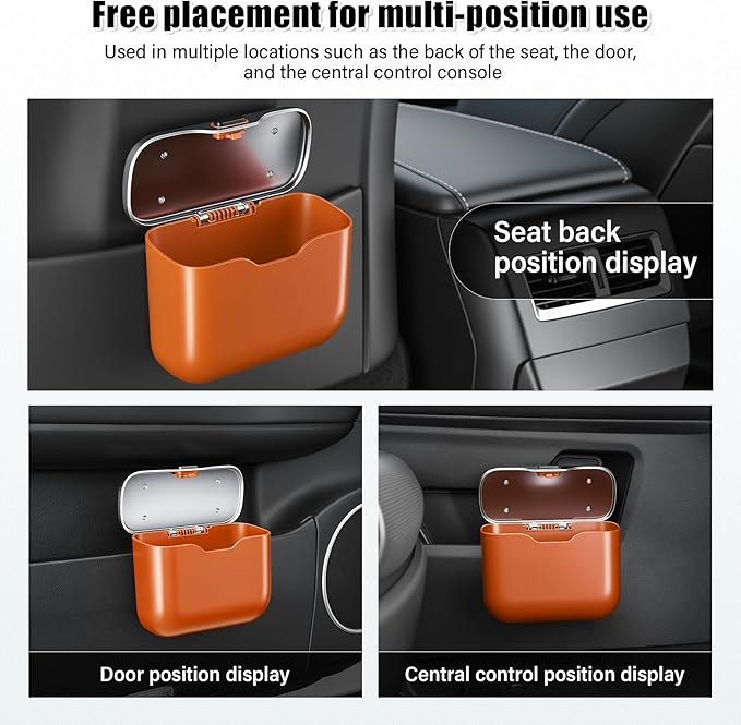 UYYE Car Trash Can, Car Garbage Bin with Lid & Handle - Leak-Proof Mini Trash Can for Car, Truck, SUV - Essential Car Accessories for Organization (Orange)