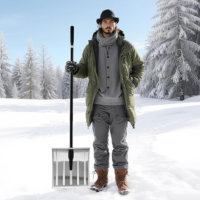 VEVOR Snow Shovel for Driveway, 16 in Wide Aluminum Alloy Snow Shovel, Non Slip Grip, Large Capacity Snowplow Shovels, Detachable & Lightweight Snows Removal Tool for Garden Car Camping Outdoors