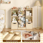 Toy Storage Organizer with Stuffed Animal Storage, Solid Pine Wooden Toy Organizer & Stuffed Animal Zoo, 4 Cubes Shelf with 2
