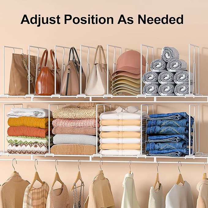 Wire Shelf Dividers for Closet: Tall 8 Pack 12-Inch Deep Adjustable Organizer for Shelves,Metal Rack Separator for Clothes, P