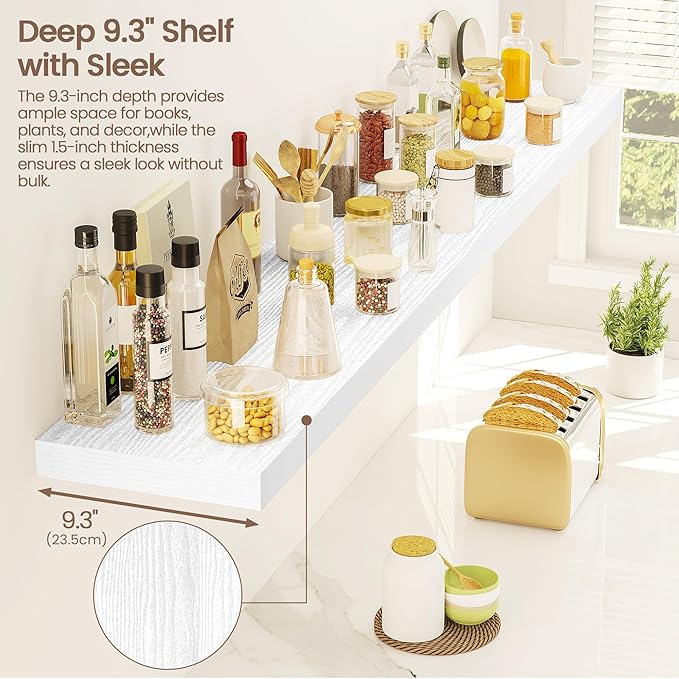 Vivelove White Floating Shelves 55 Inches Long, Wall Display Shelves with Invisible Brackets, for Bathroom Living Room Kitche