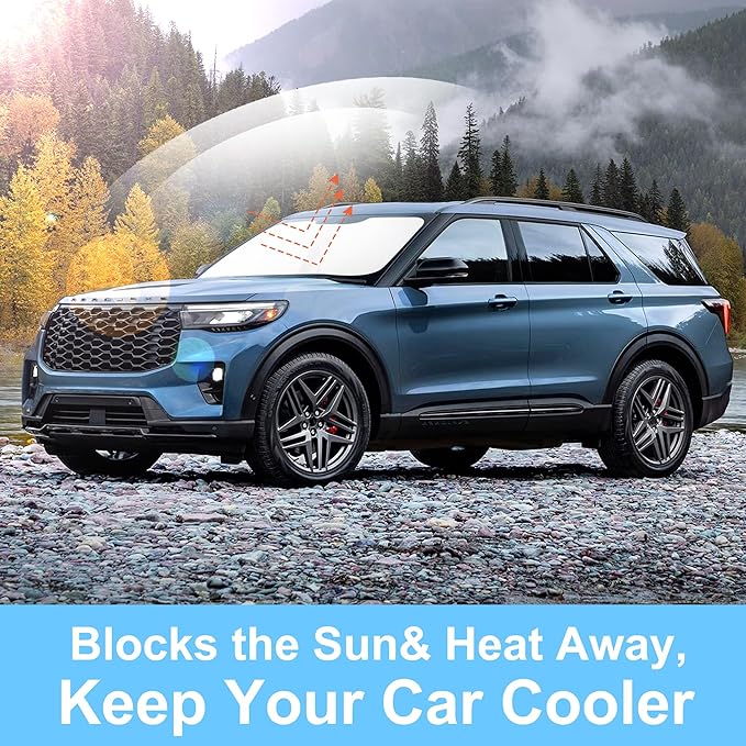 TINGLU Sun Shade for Ford Explorer 2020-2025 2026 SUV,ST XLT,Limited,Platinum Accessories Windshield Sun Shade Window Shade UV Rays Protection Sun Visor Cover with Steering Wheel Sunshade Storage Bag
