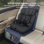 Lulyboo Car Seat Protector & Organizer for Baby - Denim Kick Mat with Extra Storage, Built-in Tablet Holder, Back & Front Facing Shield, Compatible with All Vehicles, Leakproof & Easy to Install