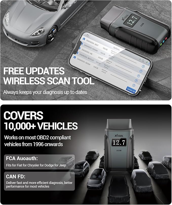 XTOOL Anyscan A30M OBD2 Scanner Kit, 2026 Wireless Bidirectional Scan Tool with Free Updates, 26 Resets, Live Data, All System