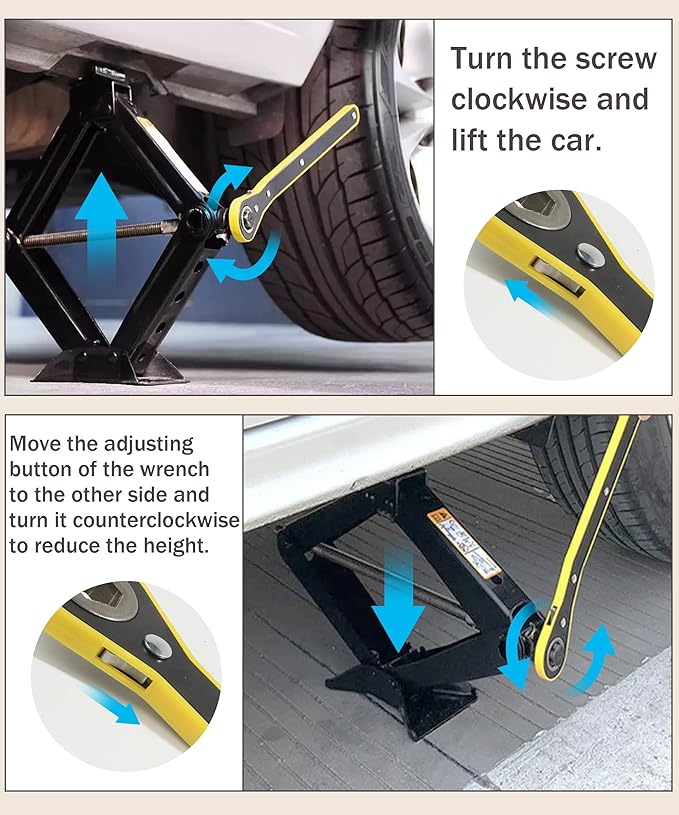 Bylikeho Scissor Jack Lift - 2 Ton Car Tire Jack Tool, Universal Emergency Kit with Lug Wrench, Portable Tire Changing Kit fo