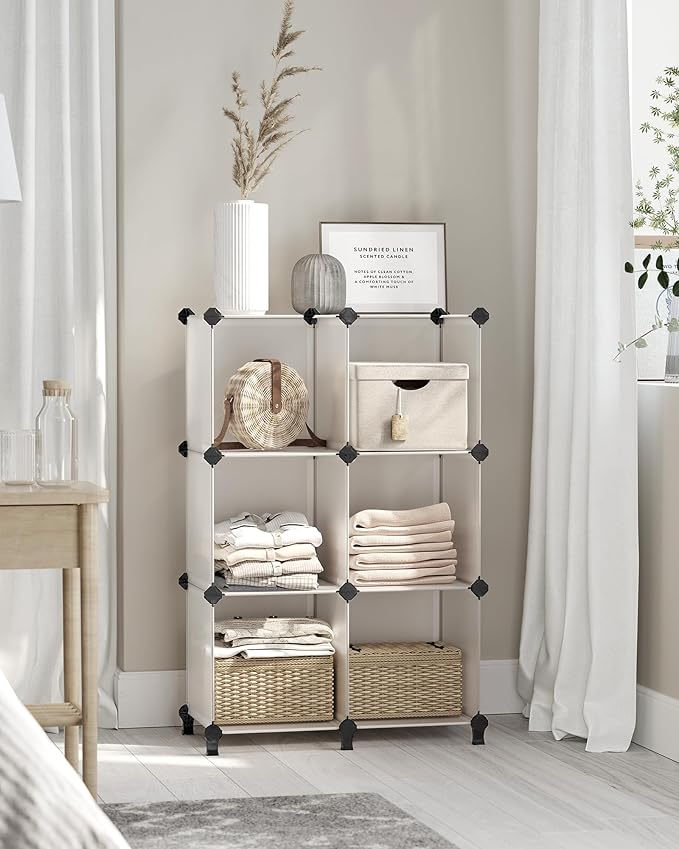 SONGMICS 6 Cube Storage Organizer, DIY Closet Shelf, Plastic Clothes Organizer, Modular Bookcase, 11.8 x 11.8 x 11.8 Inch Cub