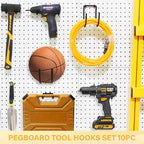 Heavy Duty Pegboard Hooks 10PC - Black Peg Board Hooks for Hanging Tools, Drill Holder, Only Fits 1/4" Peg Board, Ideal for g