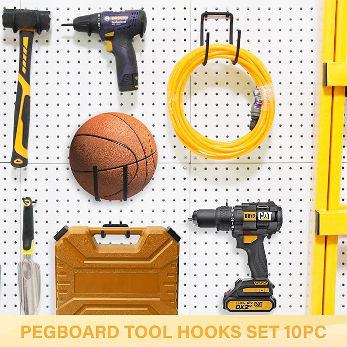 Heavy Duty Pegboard Hooks 10PC - Black Peg Board Hooks for Hanging Tools, Drill Holder, Only Fits 1/4" Peg Board, Ideal for g
