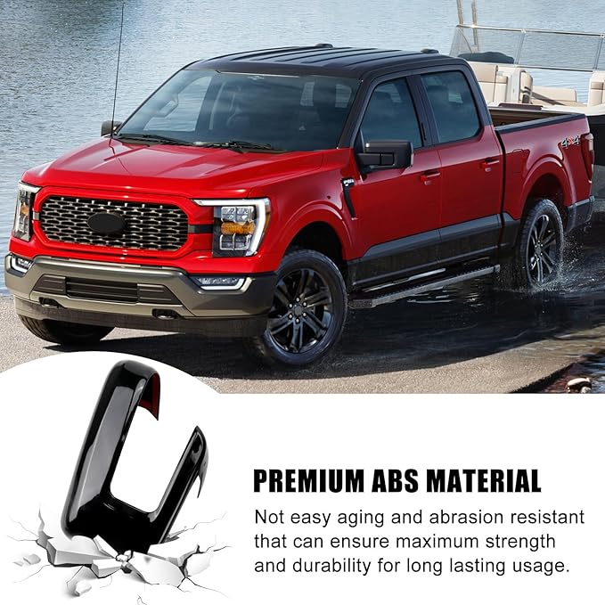 Glossy Black Side Rearview Mirror Covers Caps Decoration Compatible with 2021-2025 Ford F150, With Turn Signal Model (Black-with Cut-Out)