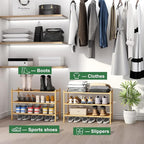 kiplant 3-Tier Shoe Rack for Closet, Bamboo Wood Shoe Rack for Indoor & Outdoor, Stackable Shoe Organizer for Entryway (Natur