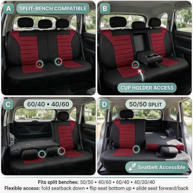 FH Group Automotive Car Seat Covers Rear Set Premium 3D Air Mesh Seat Covers, Airbag Compatible and Split Bench Cover Univers