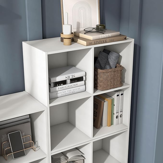 Homes: Inside + Out Apexa 4-Cube Storage Organizer Shelves, Stackable Wood Bookcase Fits Cubby Bins for Organization, Dorm Te