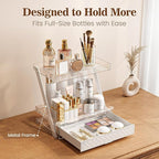 Makeup Organizer Countertop with Drawers & Lid, Skincare Organizer for Vanity, Large Cosmetic Organizer & Display Cases and S