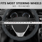 BDK Genuine Gray Leather Steering Wheel Cover for Car, Medium (14.5" - 15.5") – Ergonomic Comfort Grip for Men & Women, Unive