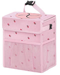 Corduroy Car Trash Can with Lid and Mesh Pockets - Leakproof Organizer,Multipurpose Waterproof Garbage Can/Trash Bin for Car(Pink/Red Strawberry Print-3 Gallons)
