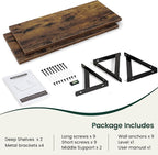 Floating Shelves, 12 Inch Deep Rustic Wood Wall Storage, 36W x 12D Wall Shelves Set of 2, Heavy Duty Metal Brackets, Large In