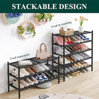 Smiry Long Bamboo Shoe Rack 5-Tier, Stackable Wooden Shoe Organizer for Entryway & Closet, Free Standing Wood Shoe Storage Sh