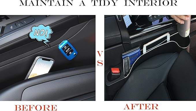 Car Seat Gap Filler Organizer- Upgrade Car Side Seat Gap Filler with Cup Holder and Phone Holder- Car Seat Gap Organizer for Prevent Falling-Seat Gap Storage 2 Pack (2, Black)