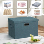 Graciadeco Large 17" 36 Quart Collapsible Stackable Storage Bins with Lids, 3 Packs Blue-Green Linen Fabric Closet Boxes with