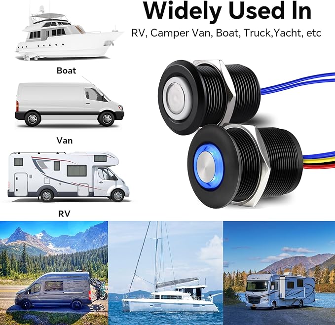 Acegoo RV 3 Way Dimmer Kit DC12V All-Aluminum 3-Way Dimming Switch for Boat Motorhome Camper Van Trailer Truck Car LED Strip Light, Multi Location On/Off/Dimming Switch, DC12-24V 6Amps (Black)