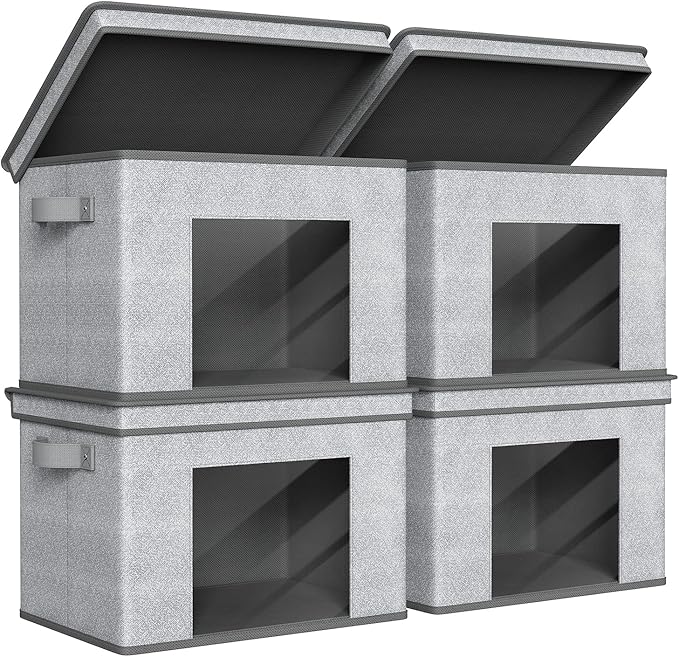 Univivi Foldable Fabric Storage Boxes Large Storage Bins with Lids [4-Pack] Collapsible Storage Cube Organizer, Closet & Bedr