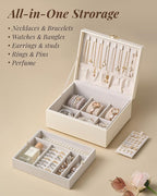 pickpiff 2 Layer Jewelry Box Organizer for Women, Jewelry Organizer with Handle & Removable Tray, Necklace Holder Ring Earrin